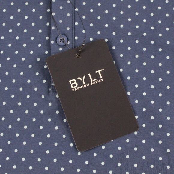 Bylt Polo Men Medium Drop Cut Lux Dotted Blue Wave Frost Performance Casual - Picture 2 of 10